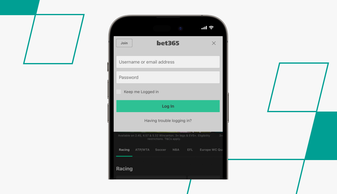 screenshot of bet365 login