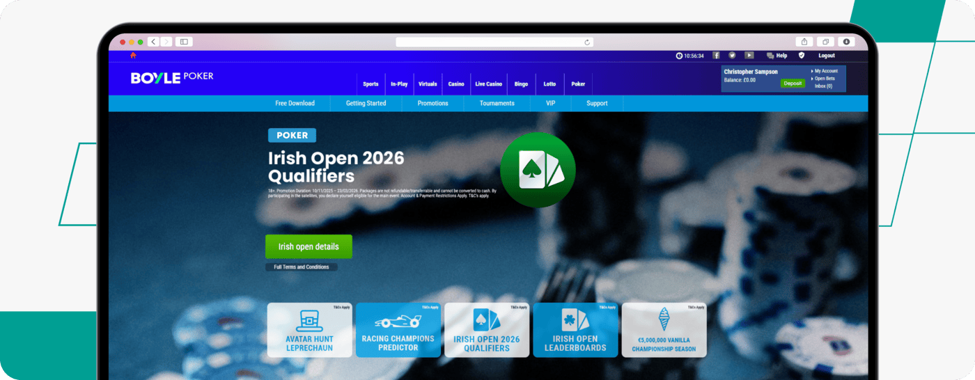 screenshot of boylesports poker page