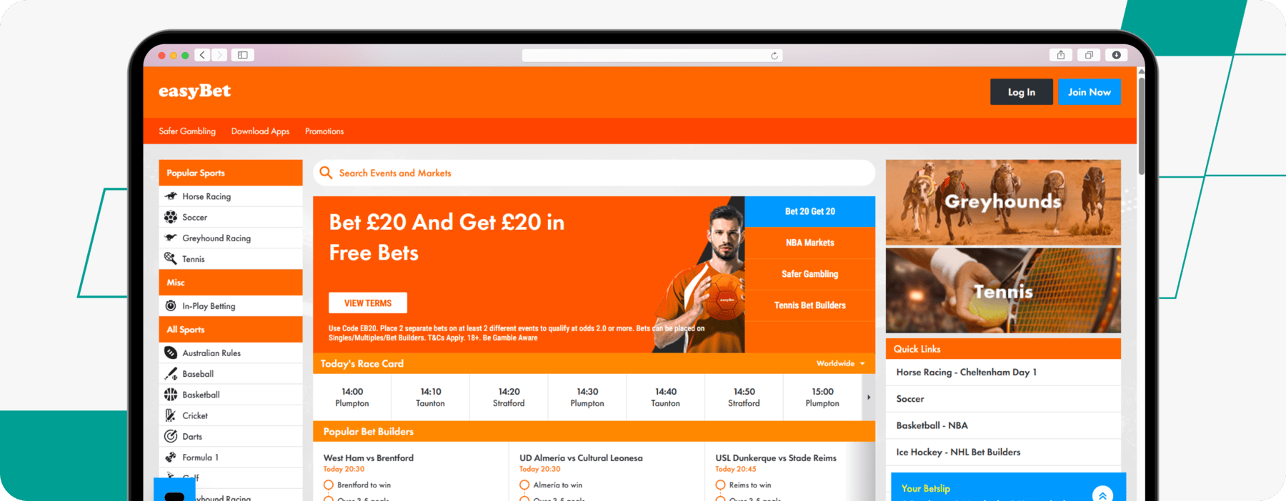 screenshot of easybet homepage