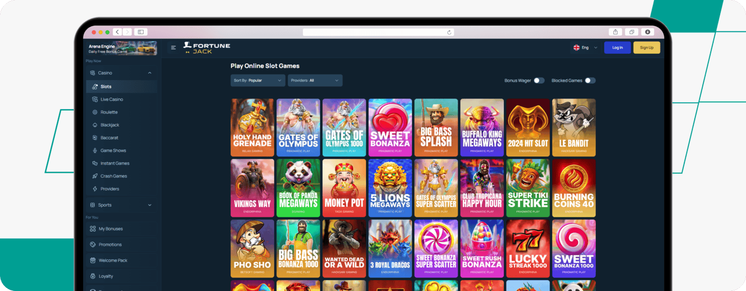 screenshot of fortunejack slot games