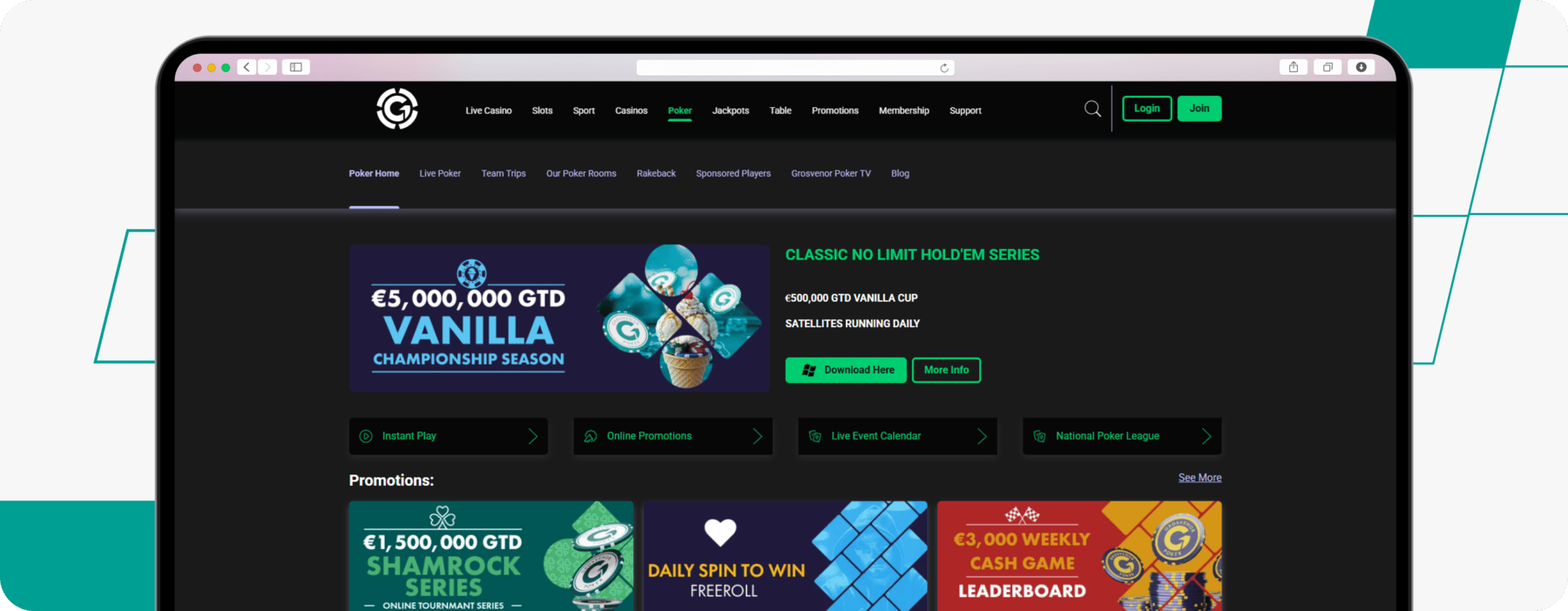 screenshot of grosvenor poker page