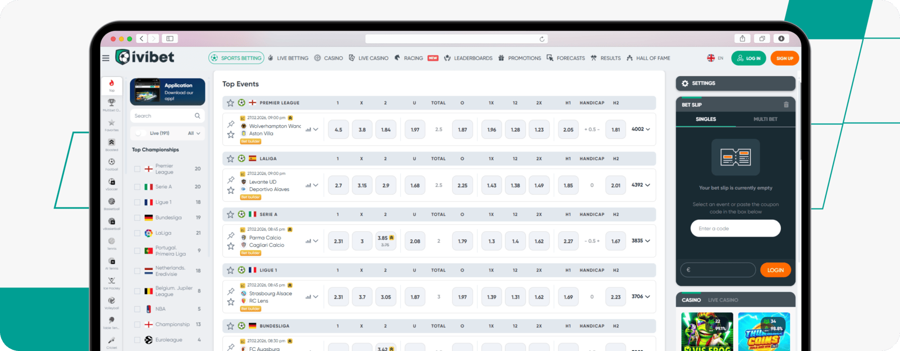screenshot of ivibet sportsbook