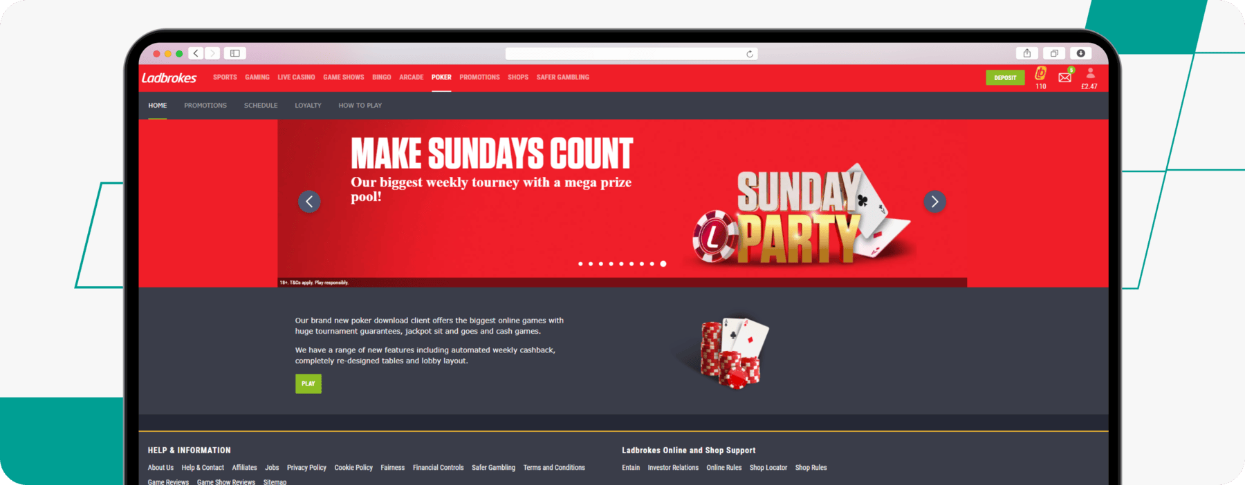 screenshot of ladbrokes poker page