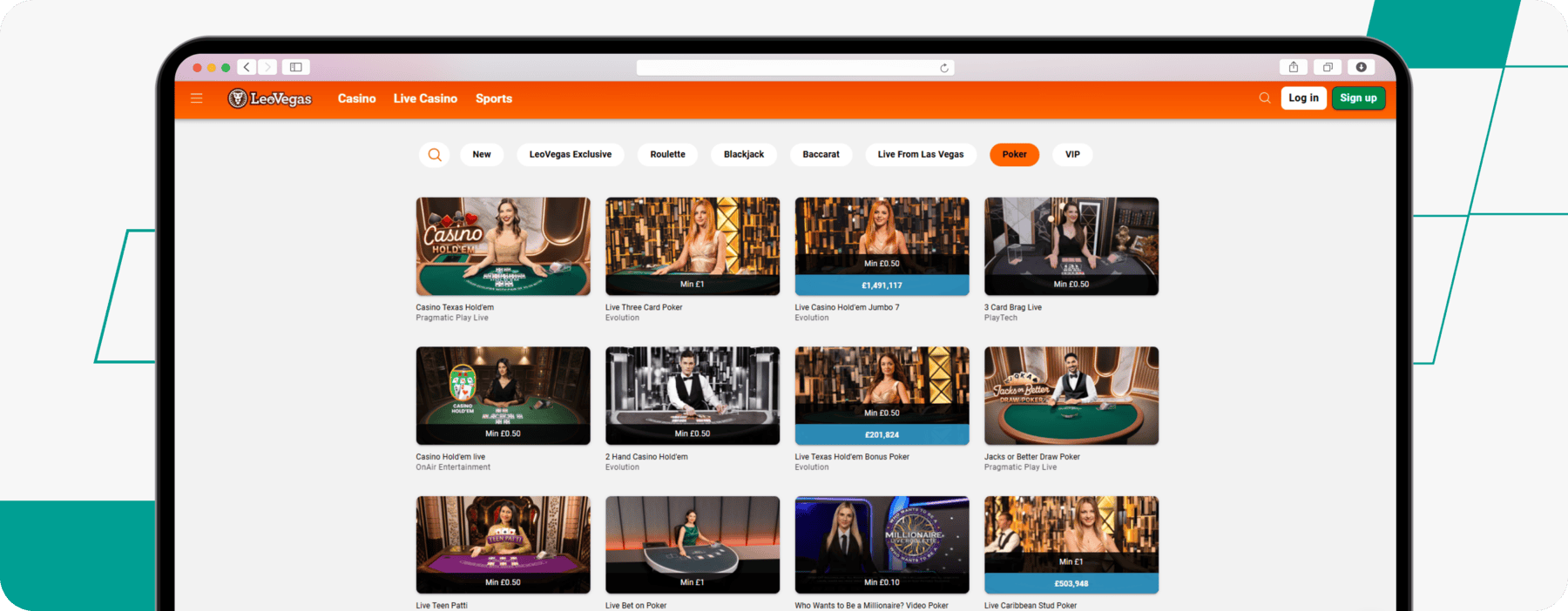 screenshot of leovegas poker page