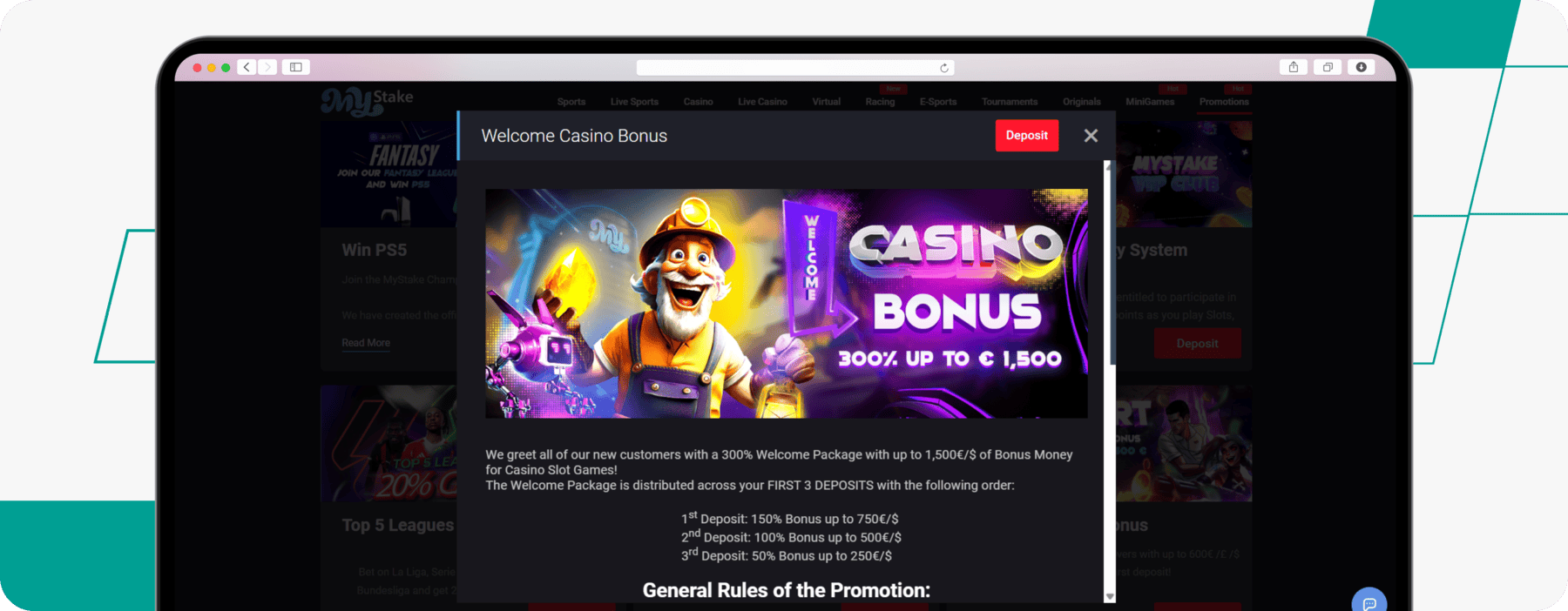screenshot of mystake casino welcome bonus