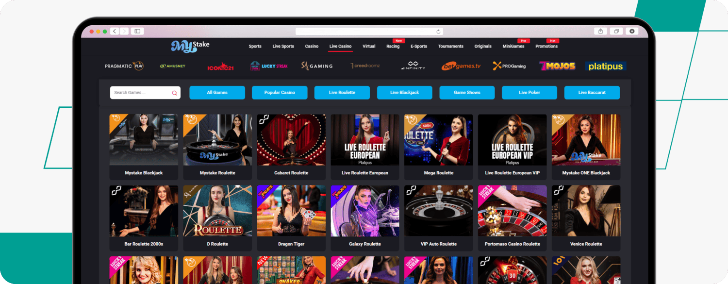 screenshot of mystake live dealer games
