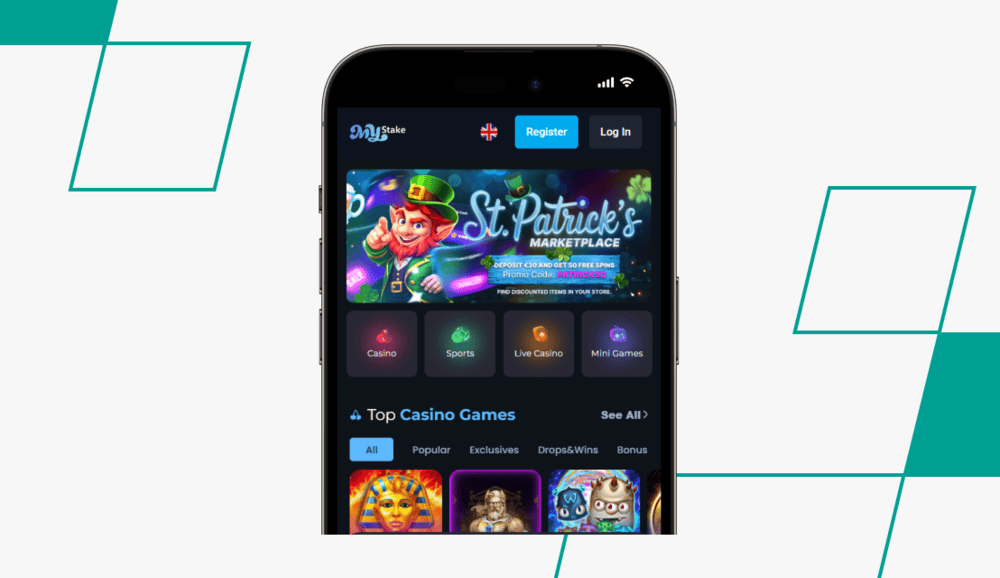 screenshot of mystake casino homepage