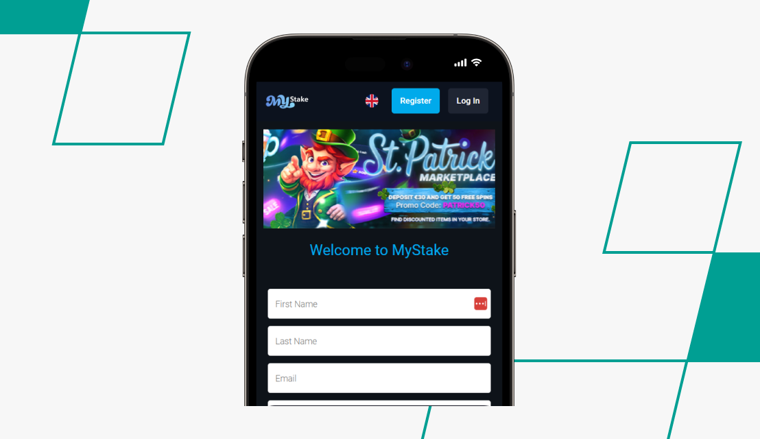 screenshot of mystake registration page