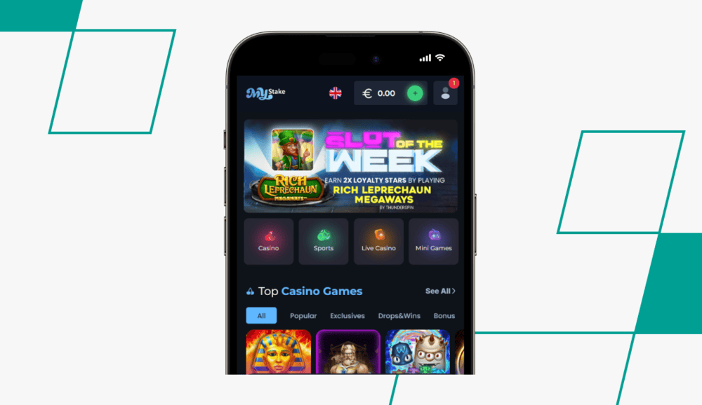 screenshot of mystake casino homepage