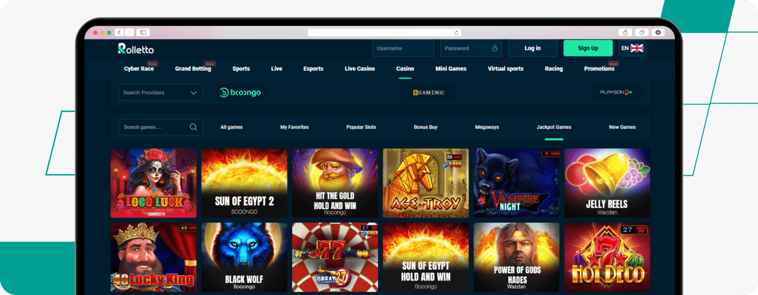 screenshot of rolletto jackpot games