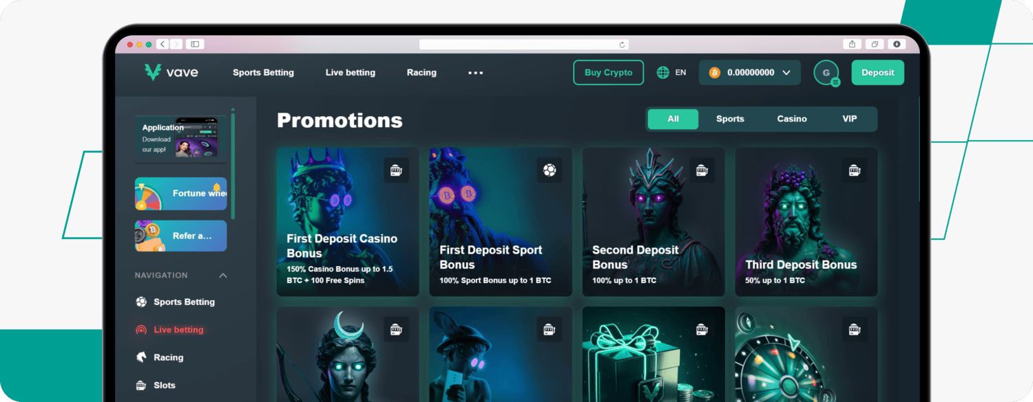 screenshot of vave promotions page