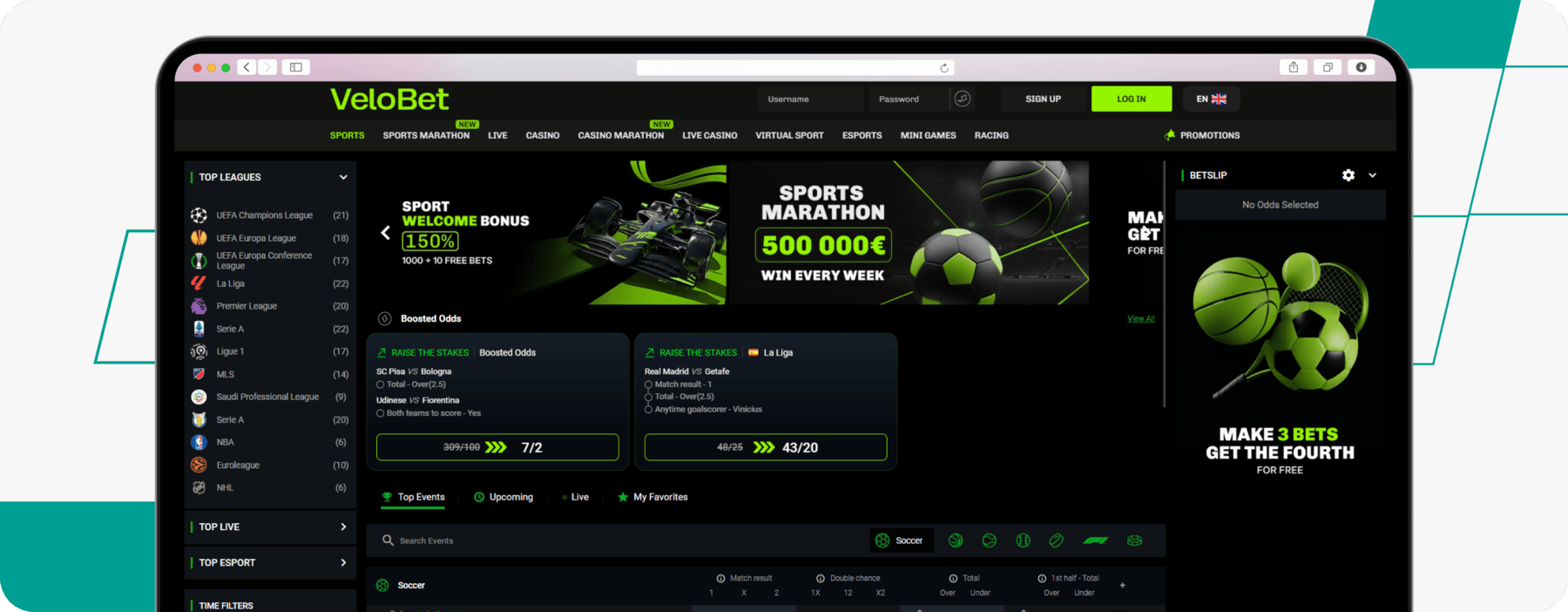 screenshot of velobet sportsbook