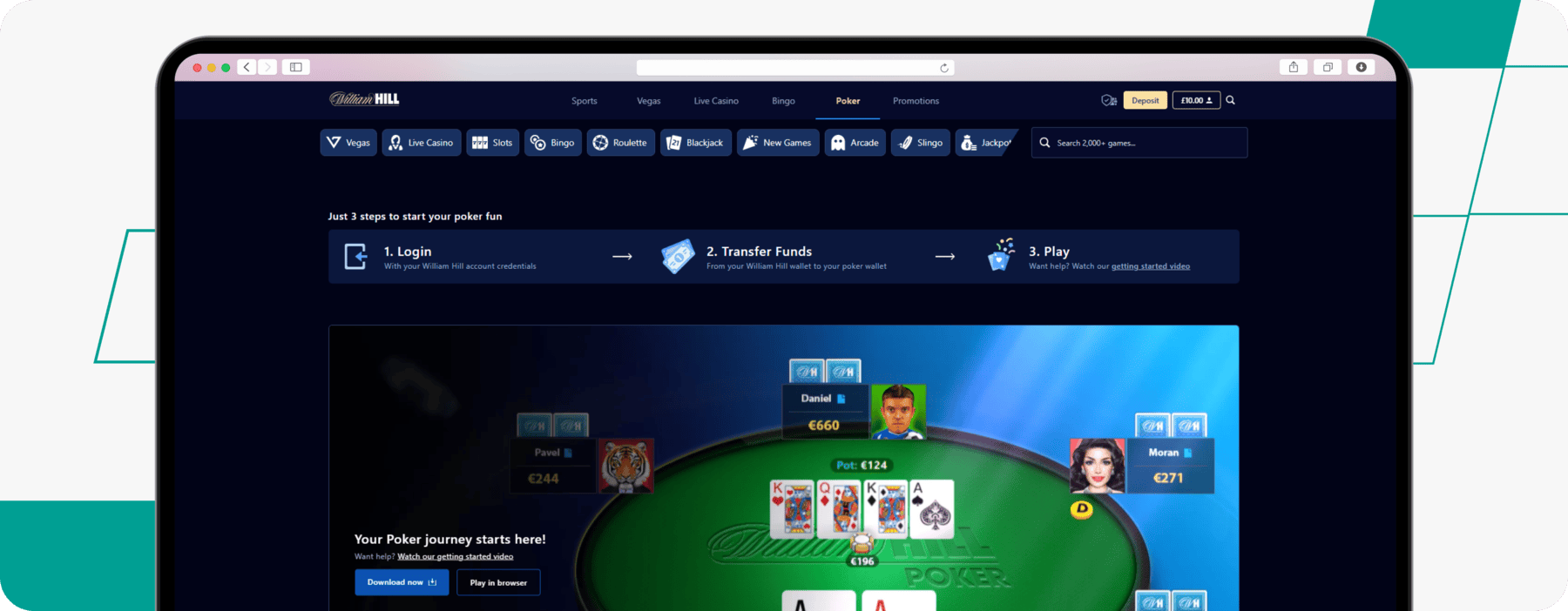 screenshot of william hill poker page