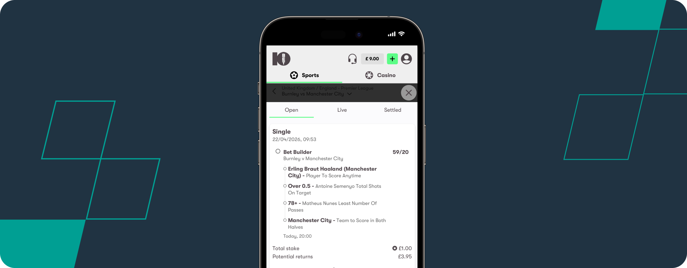 10bet Betslip Burnley vs Man City Acca 22 April 2026