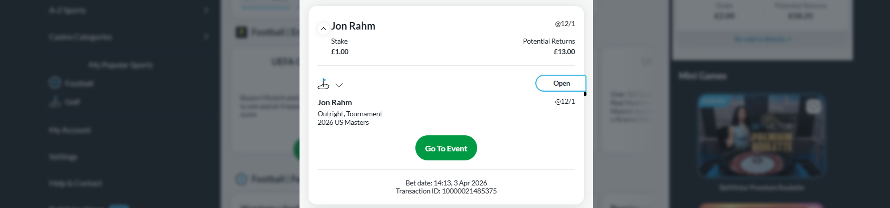 I've backed Jon Rahm to win the masters at 12/1
