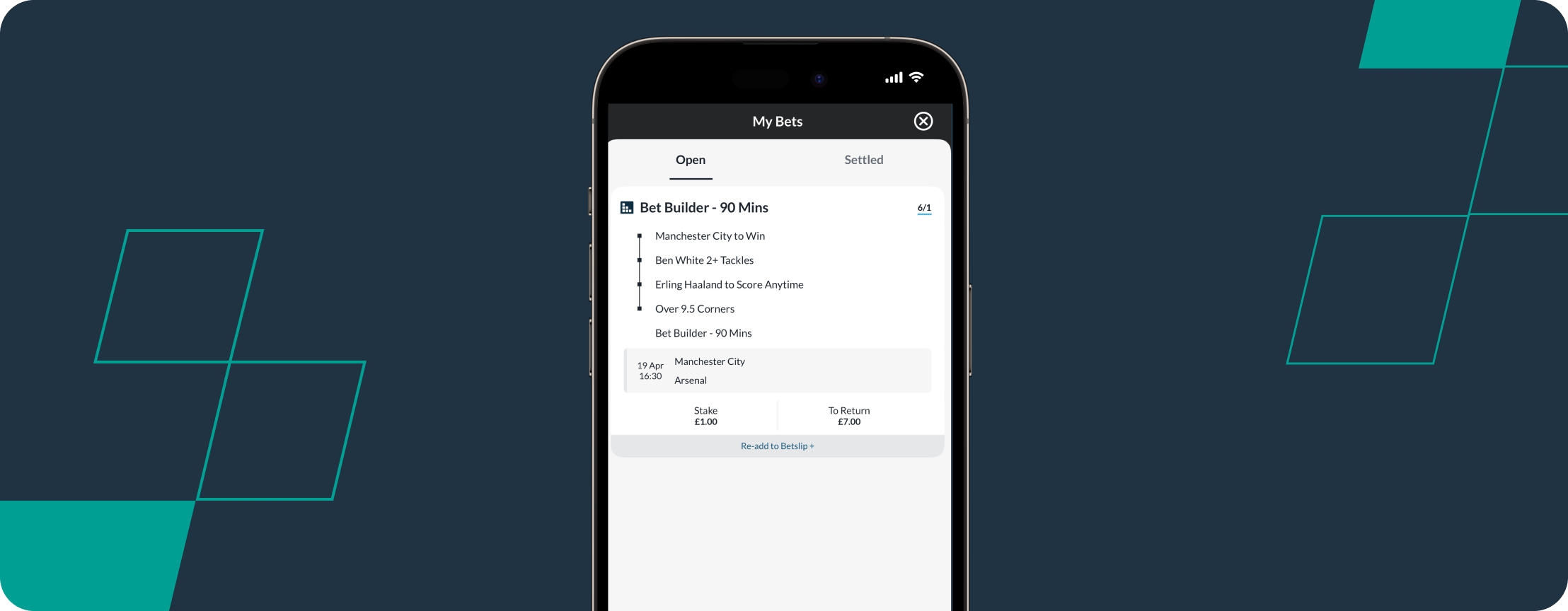 My 6/1 bet slip for Manchester City vs Arsenal
