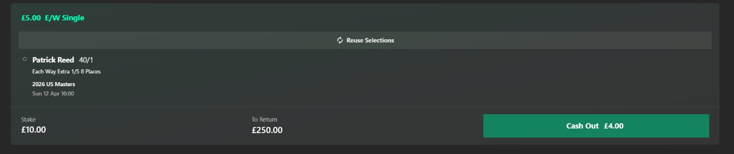 My top 2026 Masters golf pick - Patrick Reed