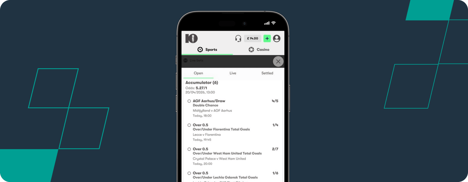 screenshot of 10bet football acca bet slip