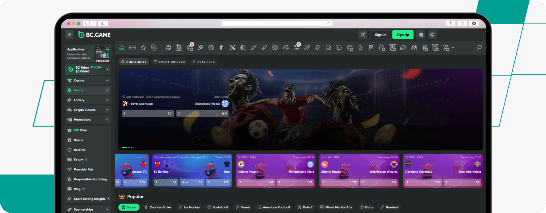 screenshot of bc.game sportsbook