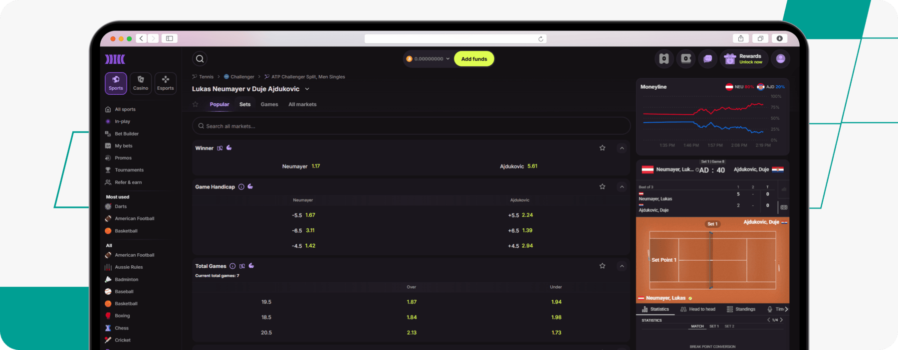 screenshot of cloudbet live betting page