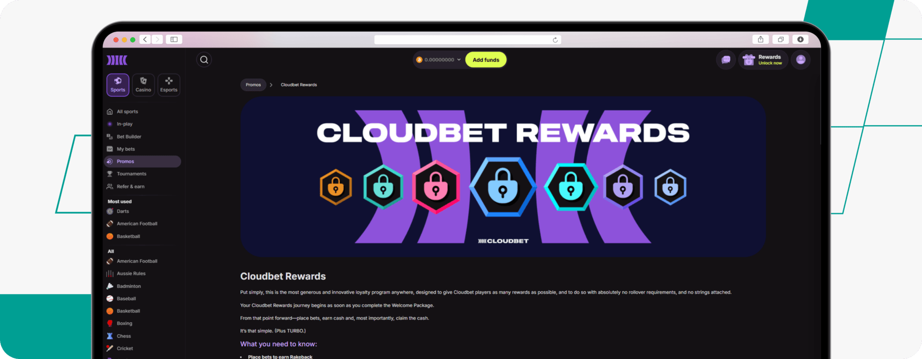 screenshot of cloudbet rewards page