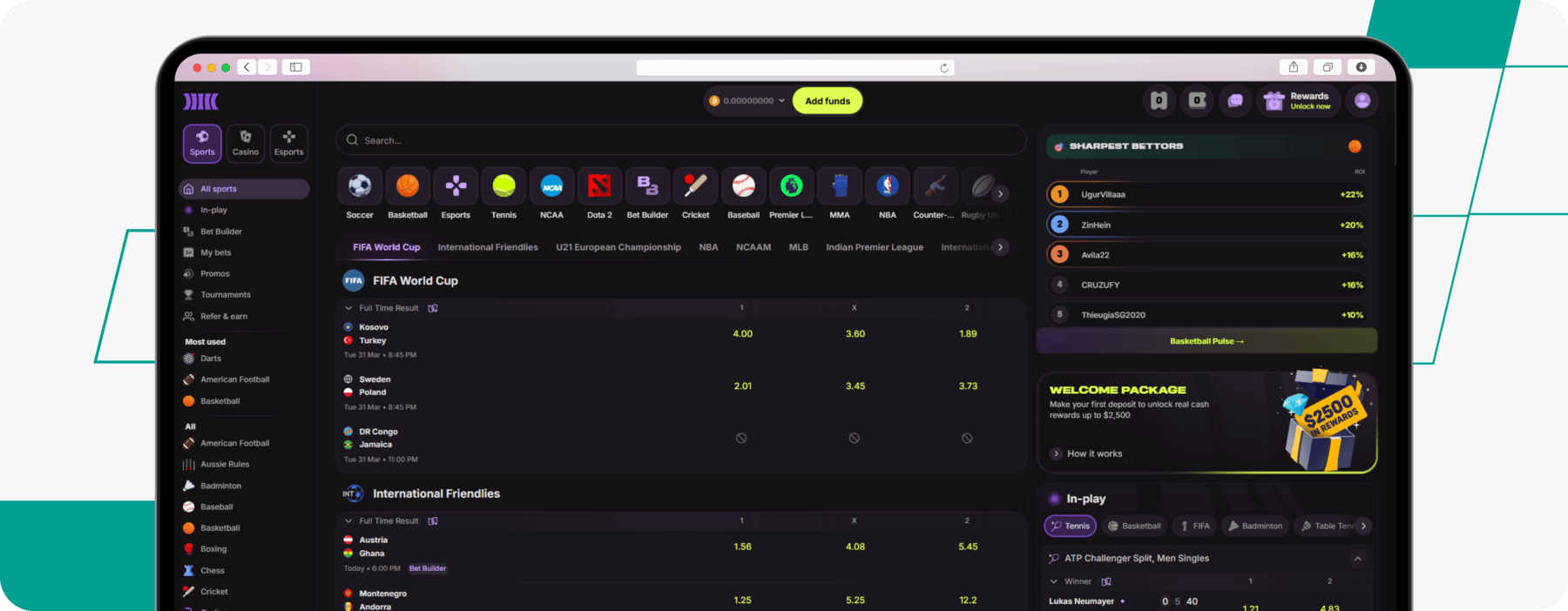screenshot of cloudbet sportsbook