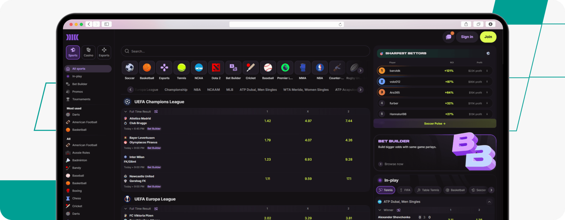 screenshot of cloudbet sportsbook