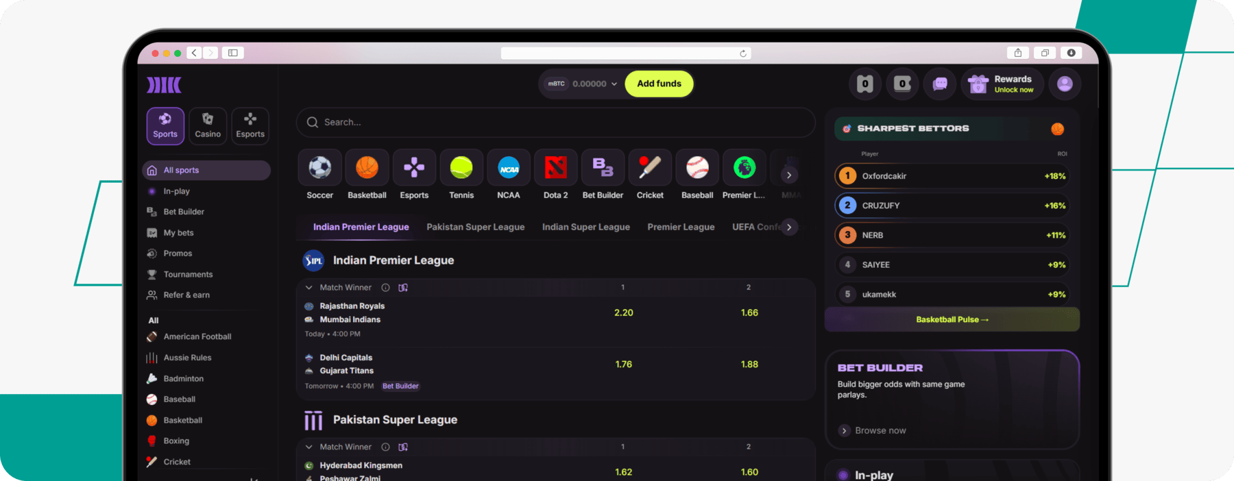 screenshot of cloudbet sportsbook