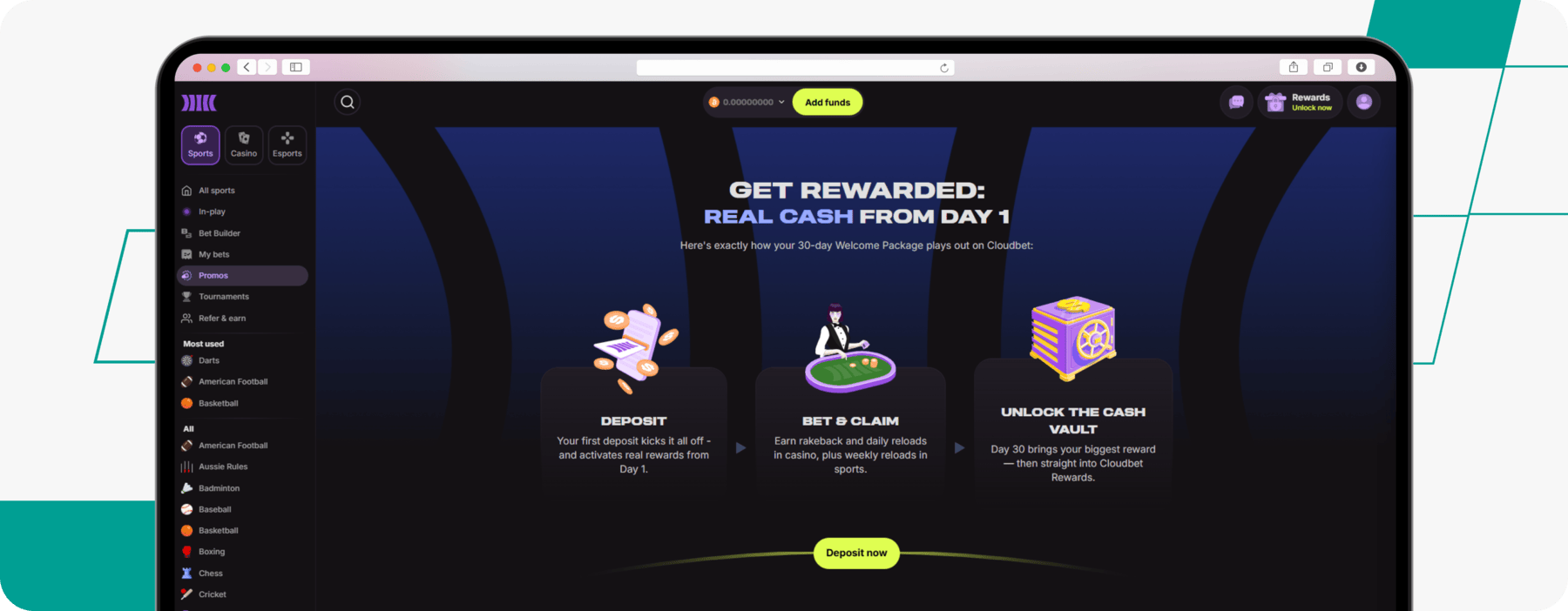 screenshot of cloudbet welcome package