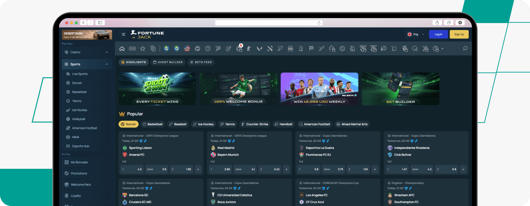 screenshot of fortunejack sportsbook