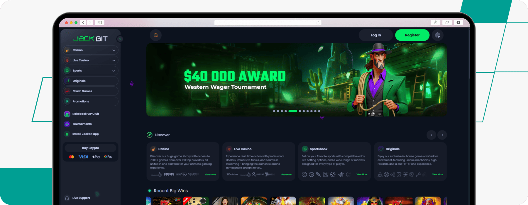 screenshot of jackbit homepage