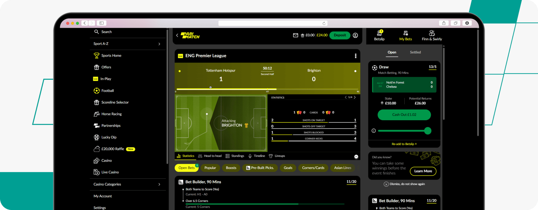 screenshot of parimatch cash out feature