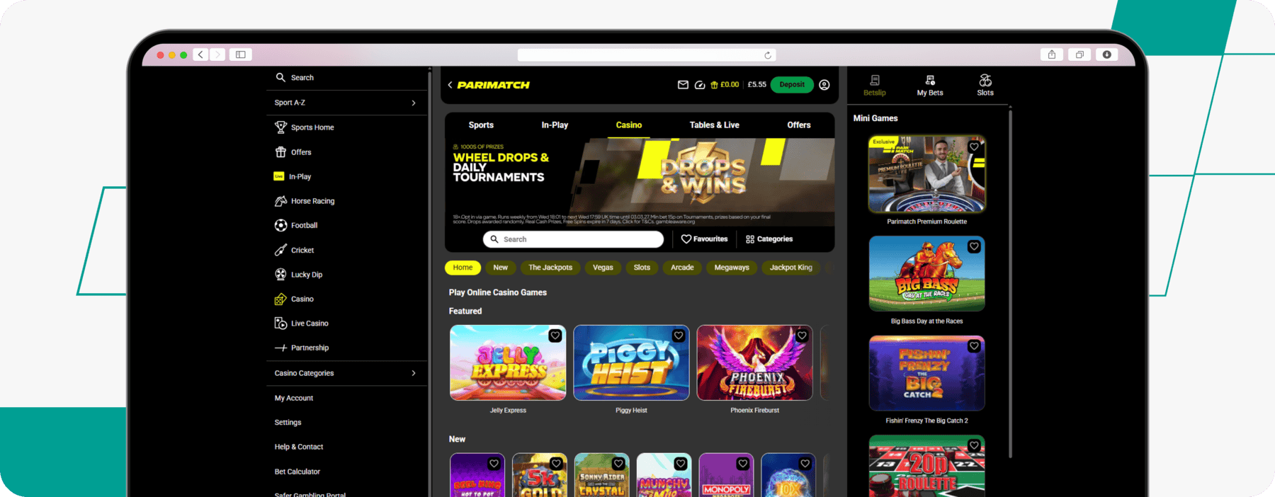 screenshot of parimatch casino homepage
