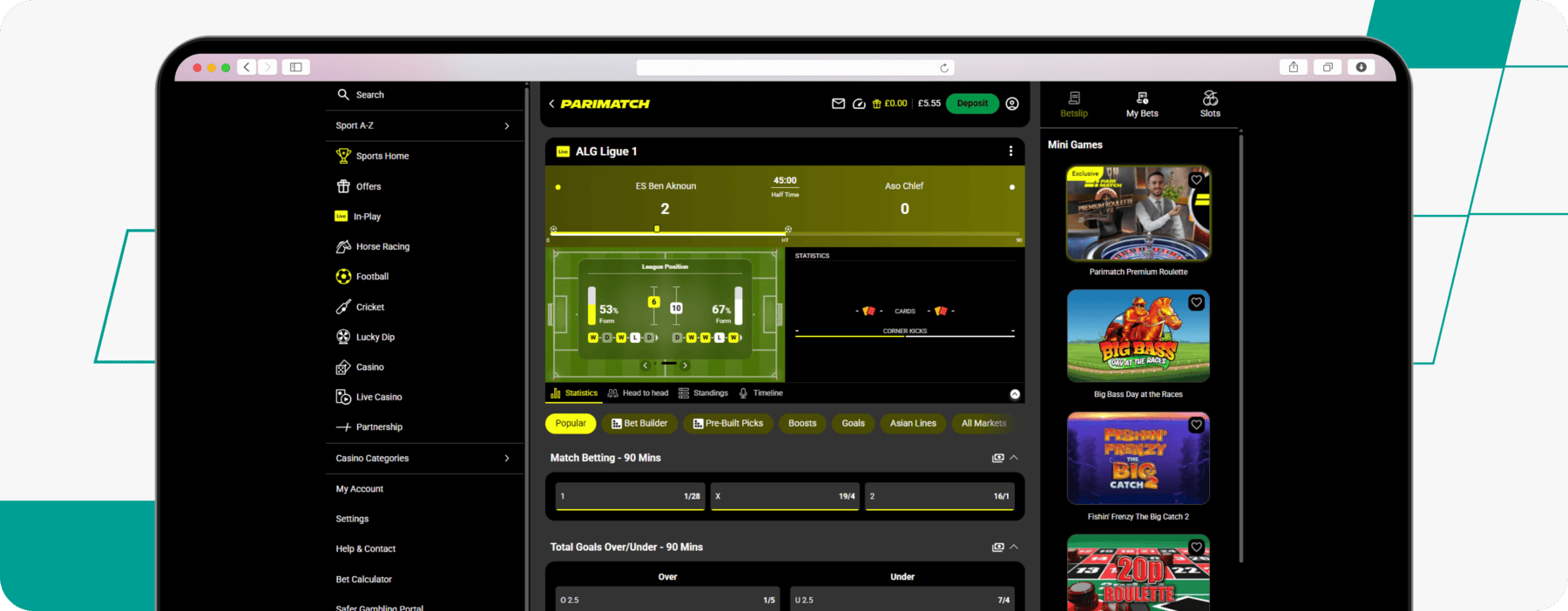 screenshot of parimatch live betting