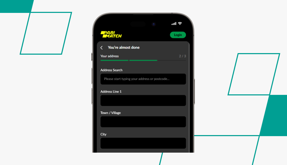 screenshot of step 2 of parimatch sign up process