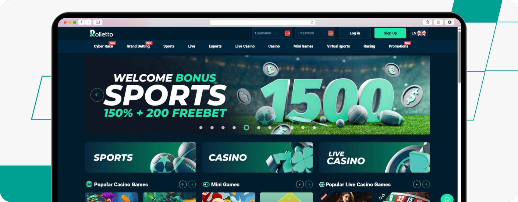 screenshot of rolletto homepage