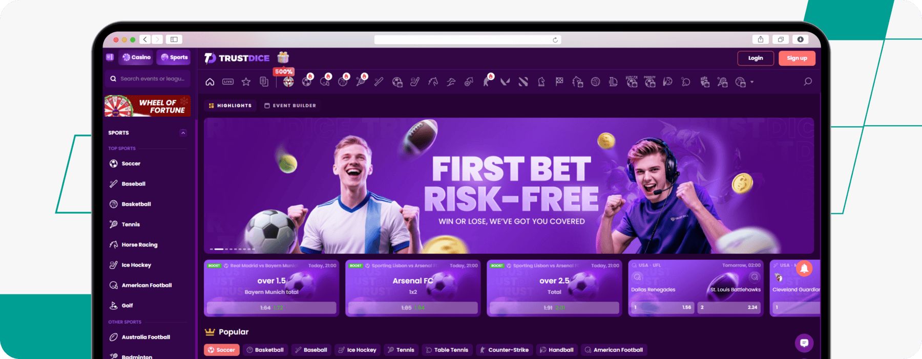 screenshot of trustdice sportsbook