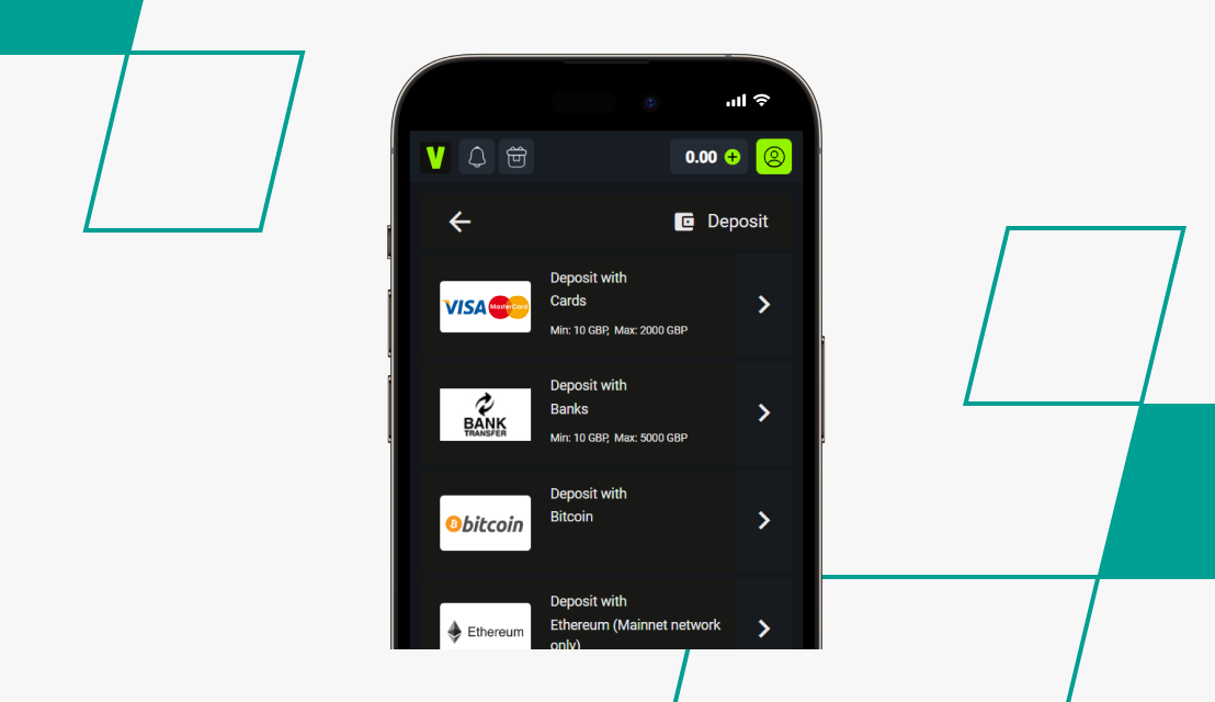 screenshot of velobet deposit step 2