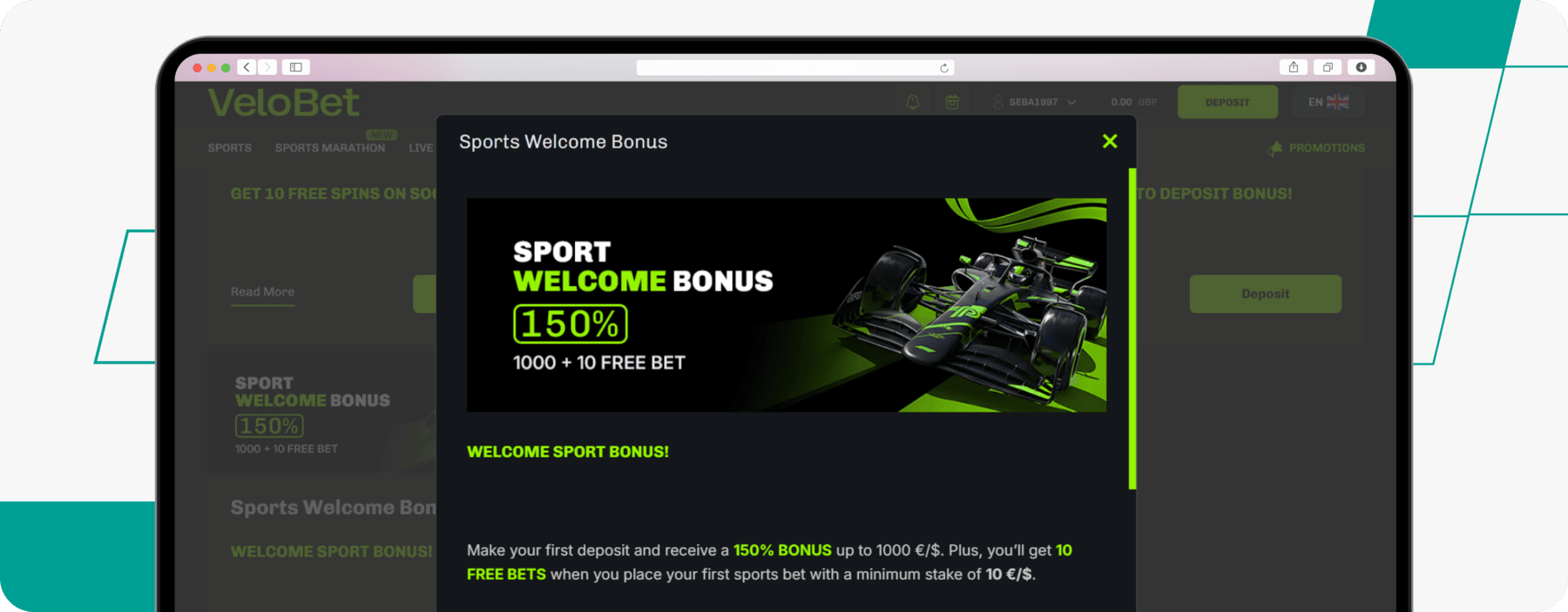 screenshot of velobet sports welcome offer
