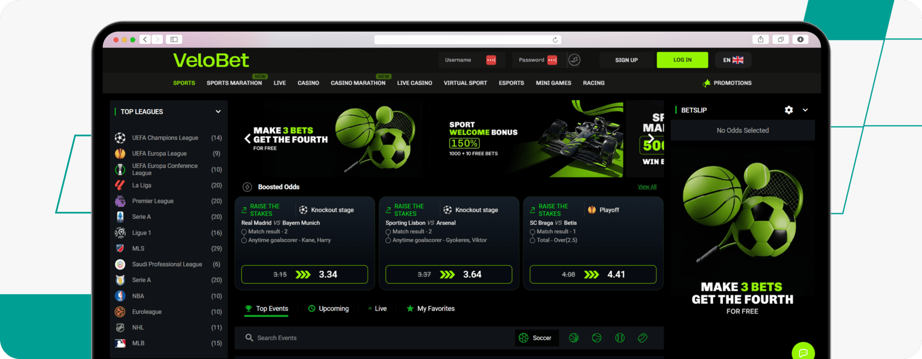 screenshot of velobet sportsbook