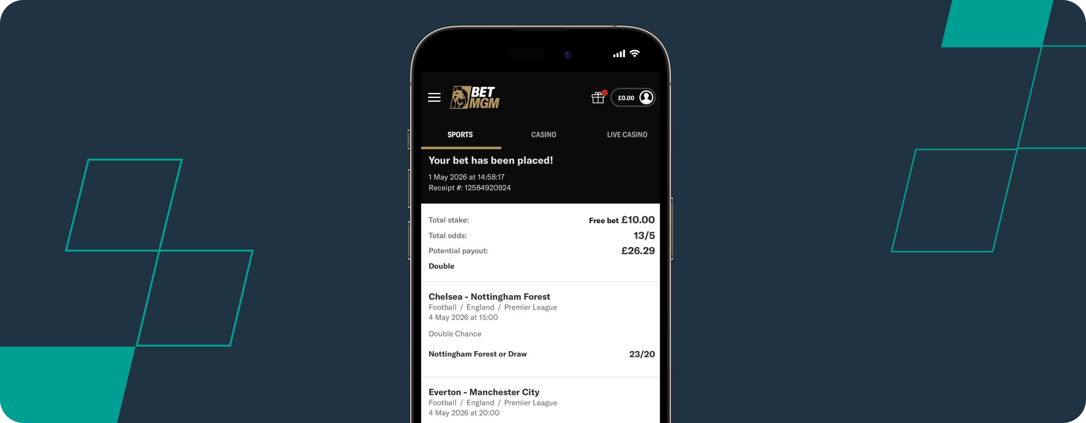 BetMGM Betslip Premier League Double May 4, 2026