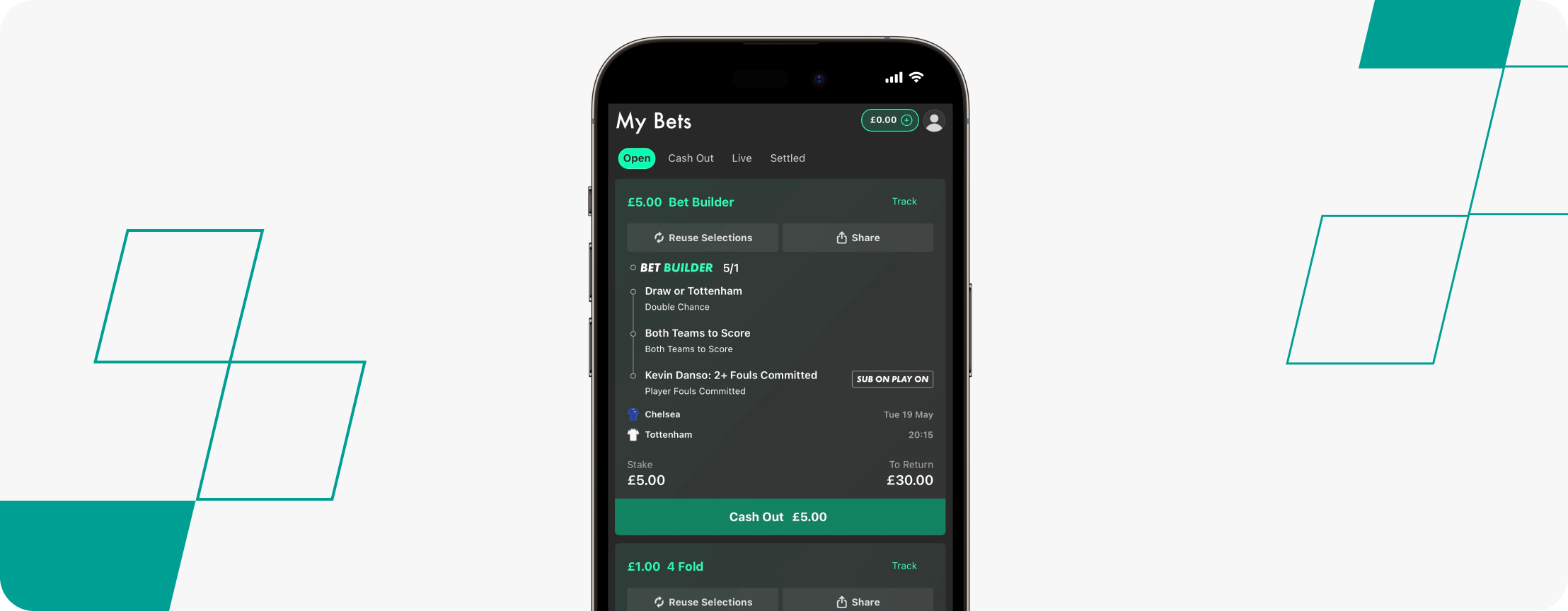 My Chelsea vs Tottenham Bet slip with bet365