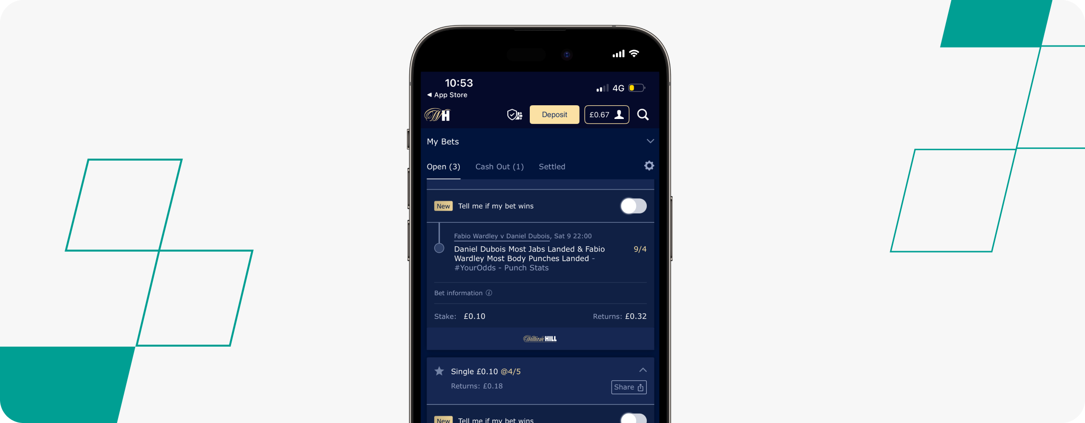 William Hill Betslip Wardley vs Dubois Bets 9 May 2026