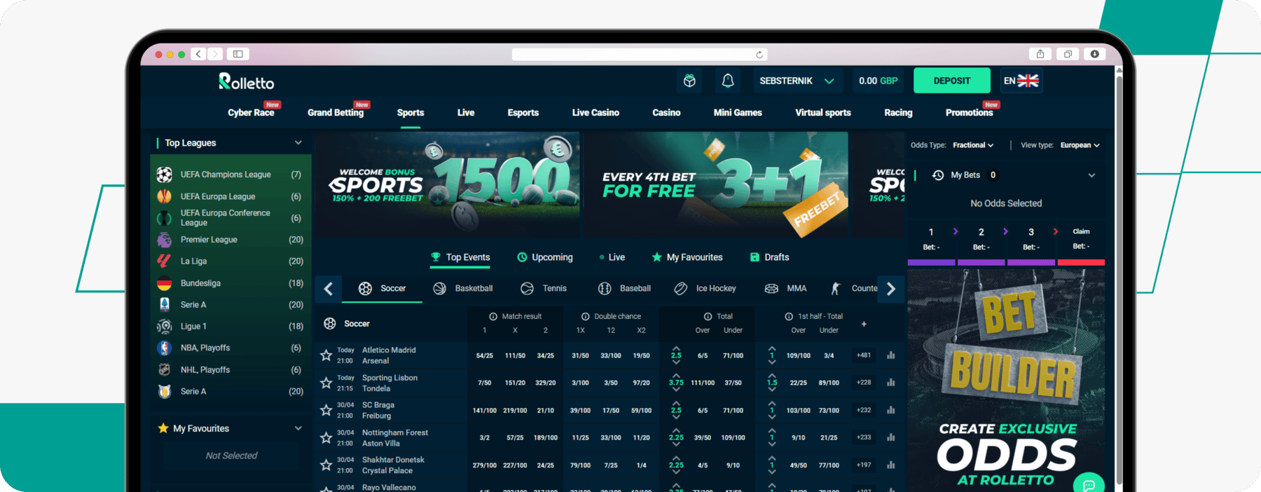 screenshot of rolletto sportsbook