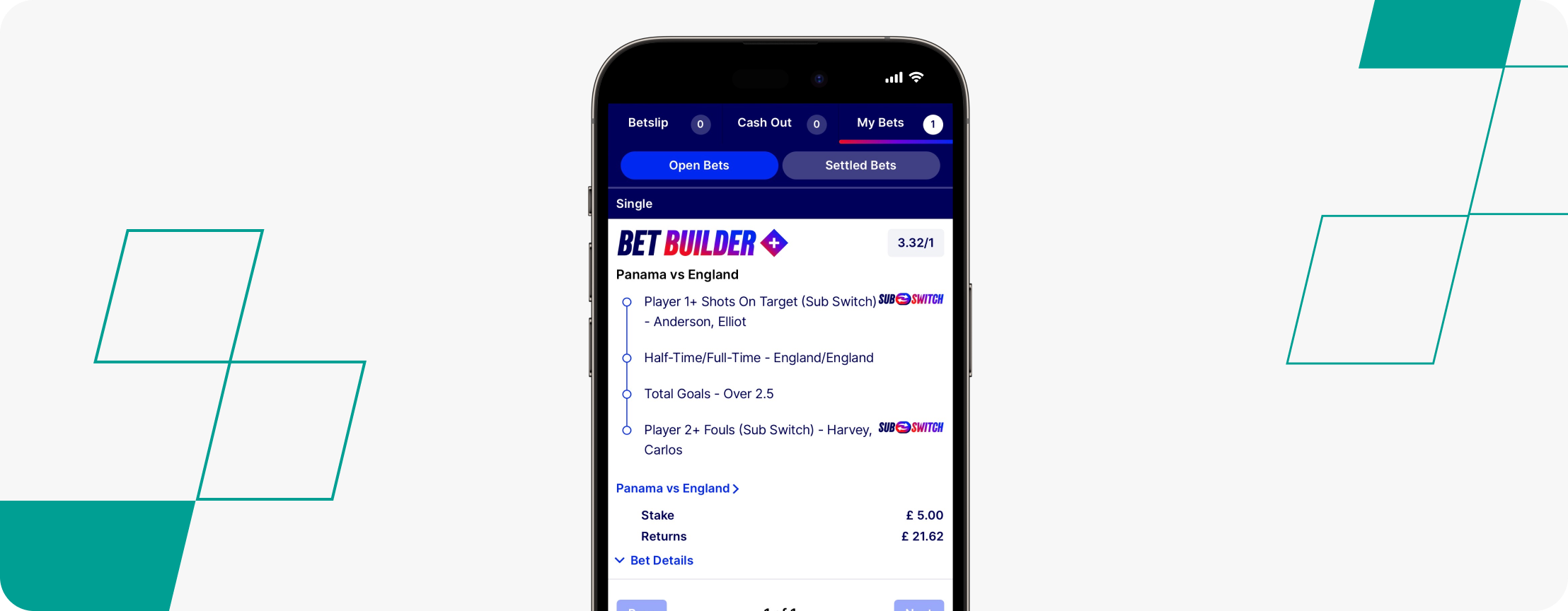 My Betfred bet slip for England vs Panama