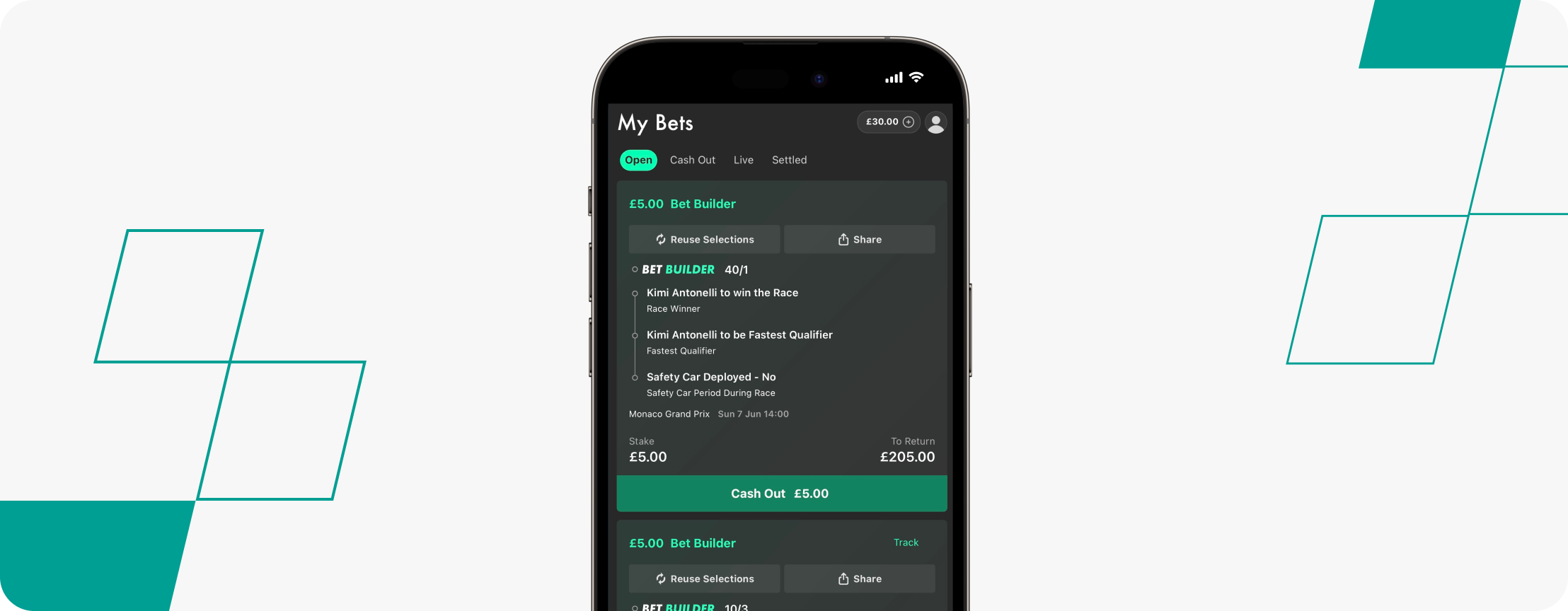 My bet365 betslip for the Monaco Grand Prix betting tips