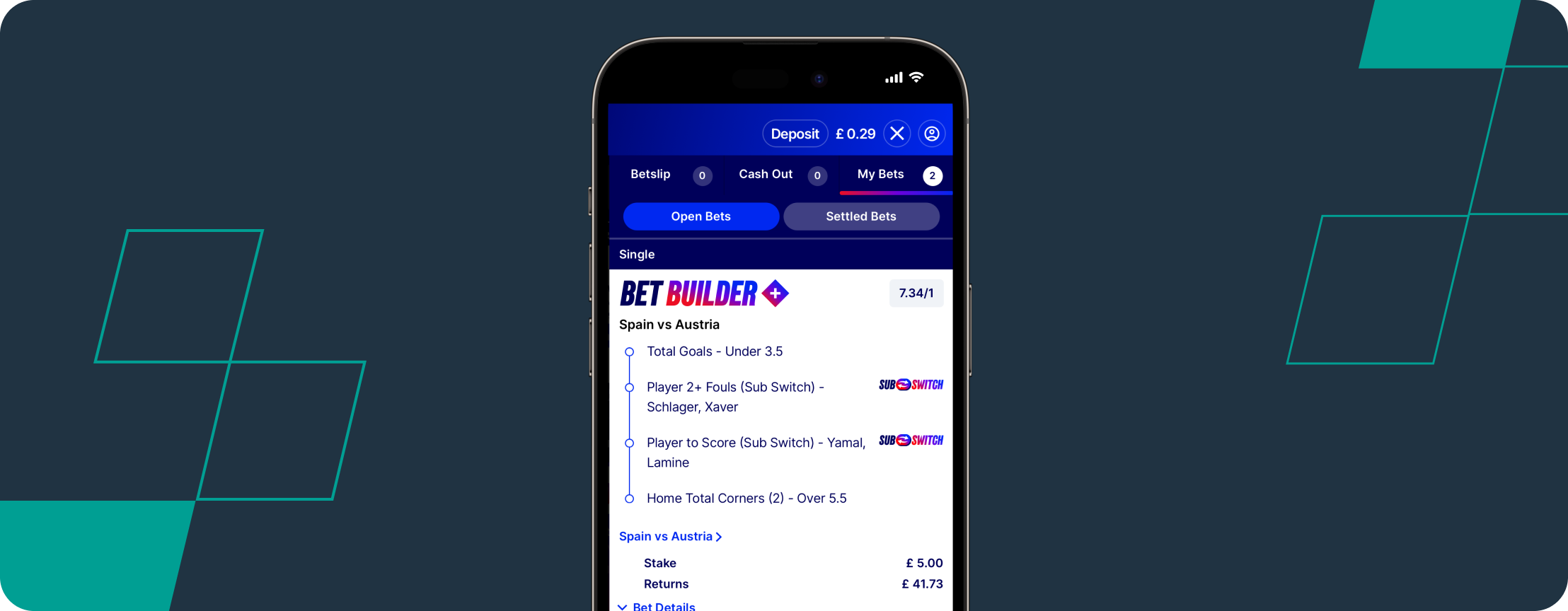 My bet slip for Spain vs Austria in the World Cup Round of 32