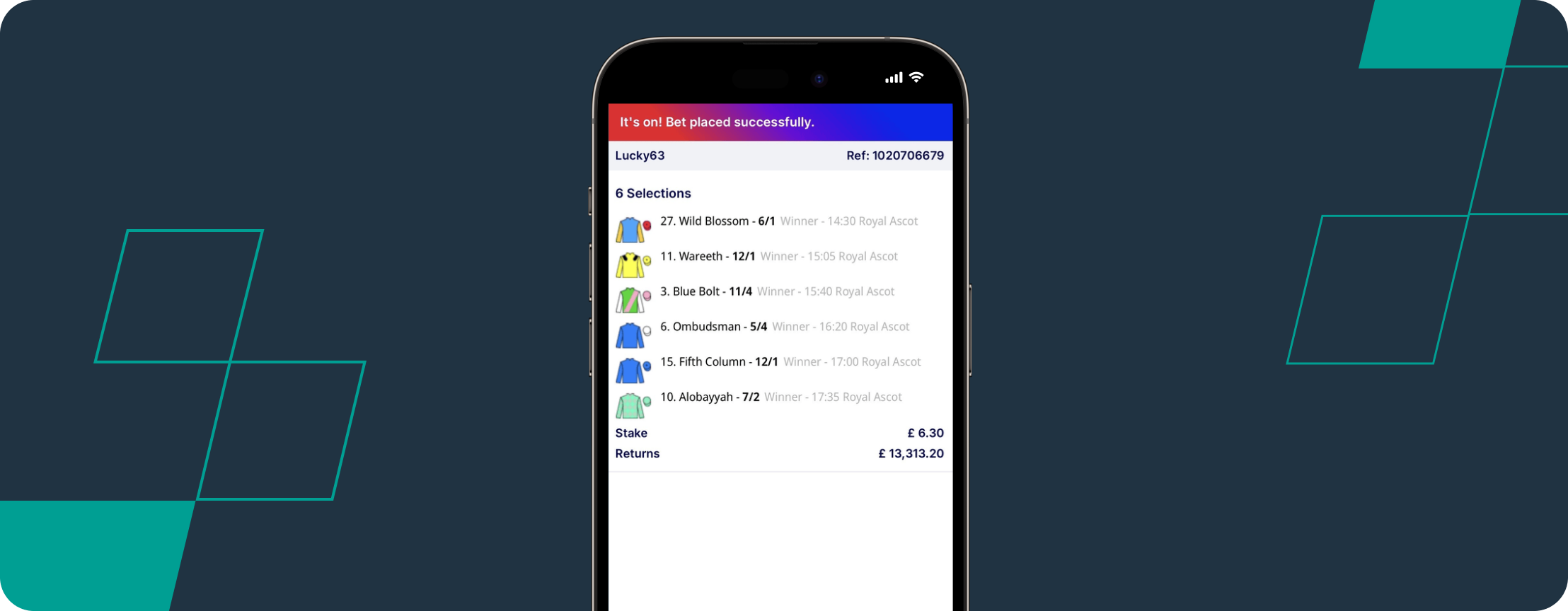 Betfred betslip Royal Ascot day 2 lucky 63 desktop