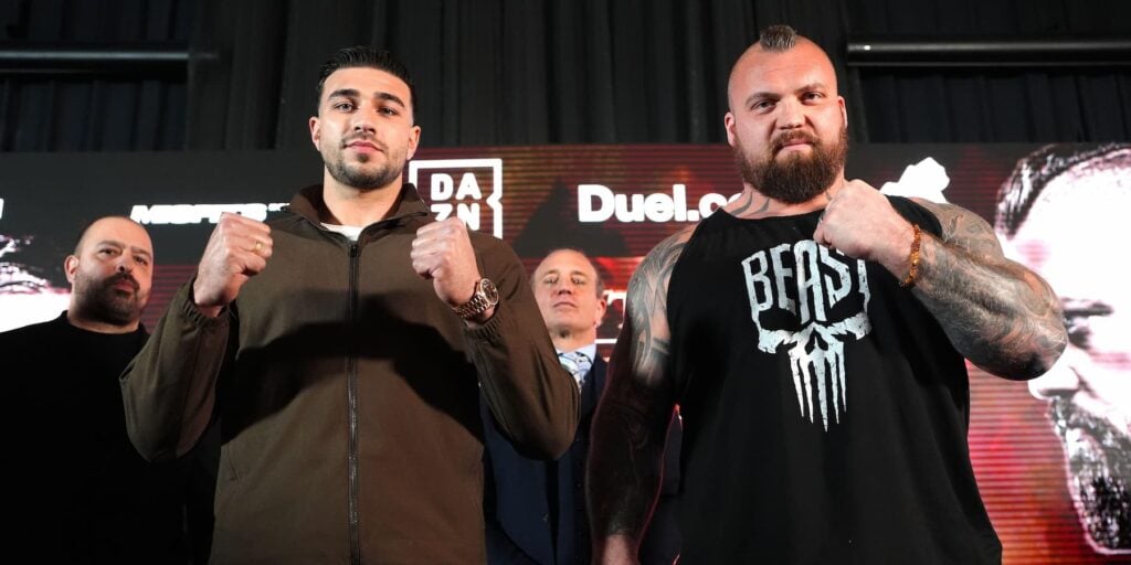 Tommy Fury and Eddie Hall at their press conference in April 2026