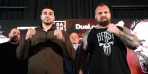 Tommy Fury and Eddie Hall at their press conference in April 2026